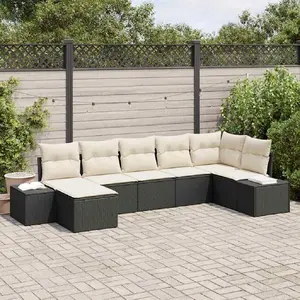 vidaXL Ensemble de canapé de jardin avec coussin 7 pcs Noir Rotin PE pas cher