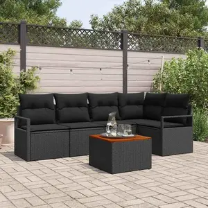 vidaXL Ensemble de canapé de jardin avec stockage 6 pcs Noir polyrotin pas cher