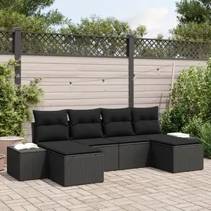 vidaXL Ensemble de canapé de jardin avec coussin 4 pcs Noir polyrotin pas cher