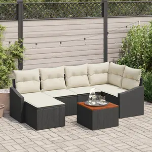 vidaXL Ensemble de canapé de jardin 7 pcs Noir et Crème polyrotin pas cher