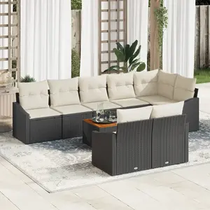 vidaXL Ensemble de canapé de jardin 9 pcs Noir et Crème polyrotin pas cher