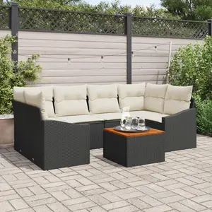 vidaXL Ensemble de canapé de jardin 7 pcs Noir et Crème polyrotin pas cher