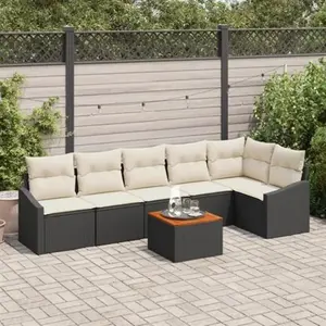 vidaXL Ensemble de canapé de jardin 7 pcs Noir et Crème polyrotin pas cher