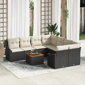 vidaXL Ensemble de canapé de jardin 9 pcs Noir et Crème polyrotin pas cher