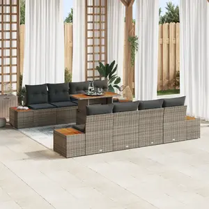 Comparateur de prix : Vidaxl - Ensemble De Canapé De Jardin 9 Pcs Gris Poly Rotin
