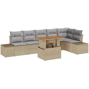 Vidaxl - Ensemble De Canapé De Jardin 7 Pcs Beige Poly Rotin pas cher