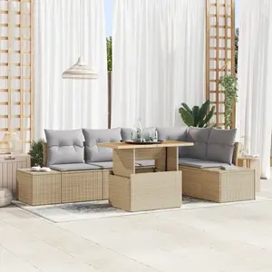 vidaXL Ensemble de Canapé de Jardin 6 Pièces avec Coussins Beige Poly Rattan pas cher