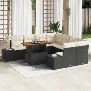 vidaXL Ensemble de canapé de jardin avec mémoire 9 pcs noir poly rotin pas cher