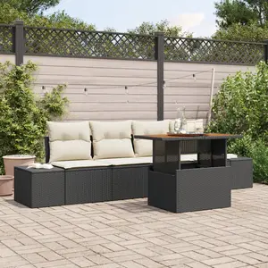 vidaXL Ensemble de canapé de jardin avec mémoire 5 pcs noir poly rotin pas cher