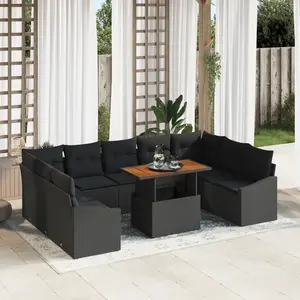 vidaXL Ensemble de canapé de jardin 10 pièces avec coussins noir rotin poly pas cher