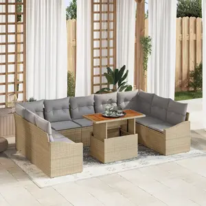 vidaXL Ensemble de canapé de jardin 10 pièces avec coussins Beige Poly Rotin pas cher