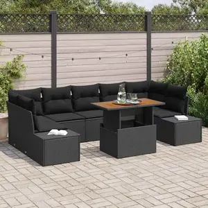 vidaXL Ensemble de canapé de jardin avec mémoire 8 pcs noir poly rotin pas cher