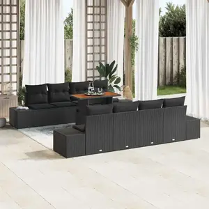 vidaXL Ensemble de canapé de jardin avec mémoire 9 pcs noir poly rotin pas cher