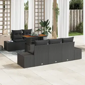 vidaXL Ensemble de canapé de jardin avec mémoire 6 pcs noir poly rotin pas cher