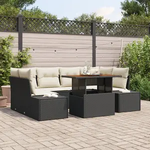 vidaXL Ensemble de canapé de jardin avec mémoire 7 pcs noir poly rotin pas cher