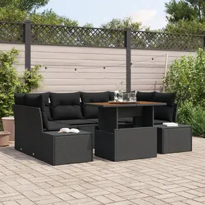 vidaXL Ensemble de canapé de jardin avec mémoire 7 pcs noir poly rotin pas cher