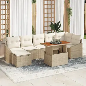 VIDAXL Ensemble de canapé de jardin 8 pièces avec coussins Beige Rattan Poly pas cher