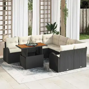 vidaXL Ensemble de canapé de jardin avec mémoire 9 pcs noir poly rotin pas cher