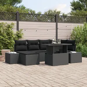vidaXL Ensemble de canapé de jardin 7 pièces avec coussins en poly rotin noir pas cher