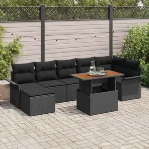 vidaXL Ensemble de canapé de jardin avec mémoire 8 pcs noir poly rotin pas cher