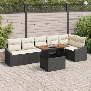 vidaXL Vidaxl Canapé De Jardin 7 Pièces Avec Coussins Noir Poly Rattan pas cher