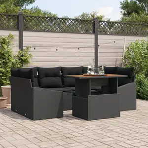 vidaXL Ensemble de canapé de jardin avec mémoire 7 pcs noir poly rotin pas cher