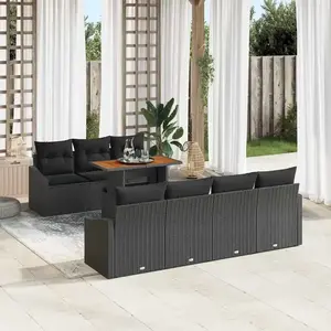 vidaXL Ensemble de canapé de jardin avec mémoire 8 pcs noir poly rotin pas cher