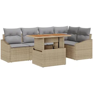 vidaXL Set de canapé de jardin 6 pièces avec coussins beige en rotin poly pas cher