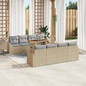 vidaXL Ensemble de Canapé de Jardin 7 pièces avec Coussins Beige Poly Rattan pas cher