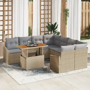 Vidaxl ensemble de 9 canapés de jardin avec coussins beige poly rotin pas cher
