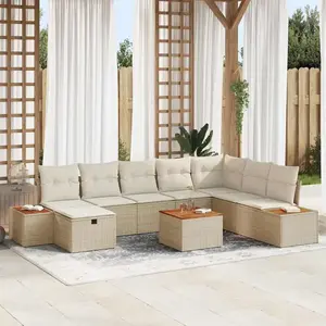 vidaXL Ensemble de canapé de jardin avec coussin 9 pcs Beige polyrotin pas cher