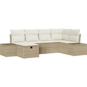 Vidaxl ensemble de canapé de jardin avec coussin 6 pcs beige polyrotin pas cher