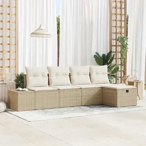 vidaXL Ensemble de canapé de jardin avec coussin 5 pcs Beige polyrotin