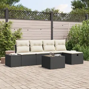 vidaXL Ensemble de canapé de jardin avec coussin 6 pcs Noir polyrotin pas cher
