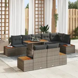 vidaXL Ensemble de canapé de jardin 9 pcs Gris Poly rotin pas cher