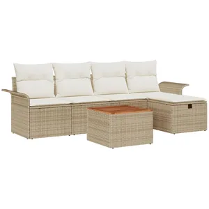 vidaXL Ensemble de canapé de jardin avec coussin 6 pcs Beige polyrotin pas cher