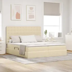vidaXL Lit de Rangement Crème 180 x 200 cm Cuir synthétique pas cher