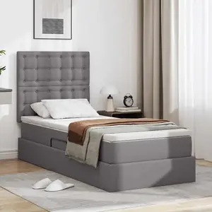 vidaXL Lit avec rangement et LED gris 100 x 200 cm Simili cuir pas cher