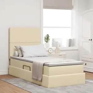 vidaXL Lit avec rangement et LED avec LED Crème 90 x 200 cm Polyester pas cher