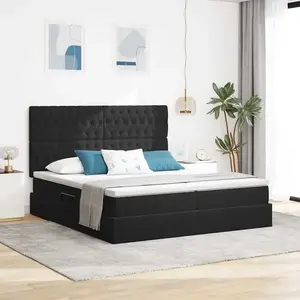vidaXL Lit de rangement avec matelas noir 200 x 200 cm velours