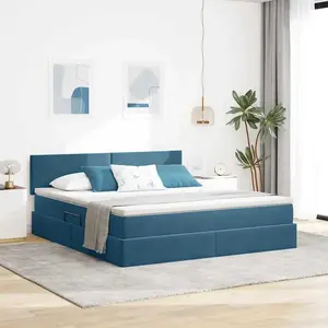 vidaXL Lit de Rangement avec matelas Bleu foncé 180 x 200 cm Velours pas cher