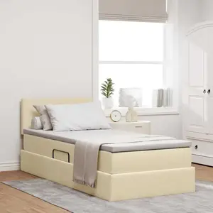 vidaXL Lit avec rangement et matelas Crème 90 x 200 cm Matériau dérivé du bois pas cher