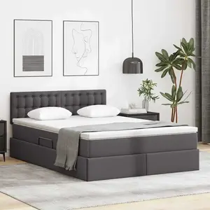 vidaXL Lit de Rangement Gris 140 x 200 cm Cuir synthétique pas cher