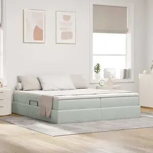 vidaXL Lit avec rangement et matelas Gris clair 200 x 200 cm Velours pas cher