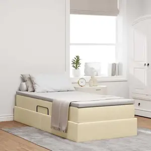 vidaXL Lit avec rangement et matelas Crème 90 x 200 cm Polyester pas cher