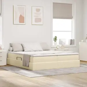 vidaXL Lit avec rangement et matelas Crème 180 x 200 cm Polyester pas cher