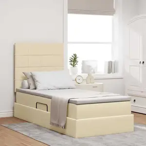 vidaXL Lit avec rangement et matelas Crème 90 x 200 cm Polyester pas cher