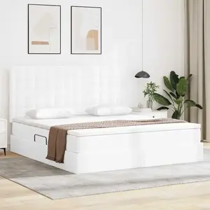 vidaXL Lit de Rangement Blanc pur 180 x 200 cm Cuir synthétique pas cher