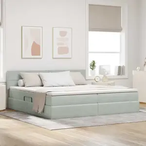 vidaXL Lit avec espace de rangement et LED gris clair 200 x 200 cm velours pas cher