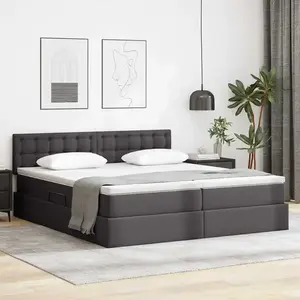 vidaXL Lit avec rangement et LED Gris 200 x 200 cm Cuir synthétique